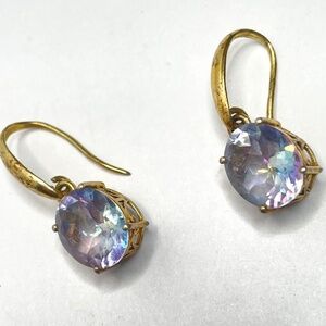 INDIA STS 925 GOLD TONE DANGLE DROP EARRINGS RAINBOW TOPAZ